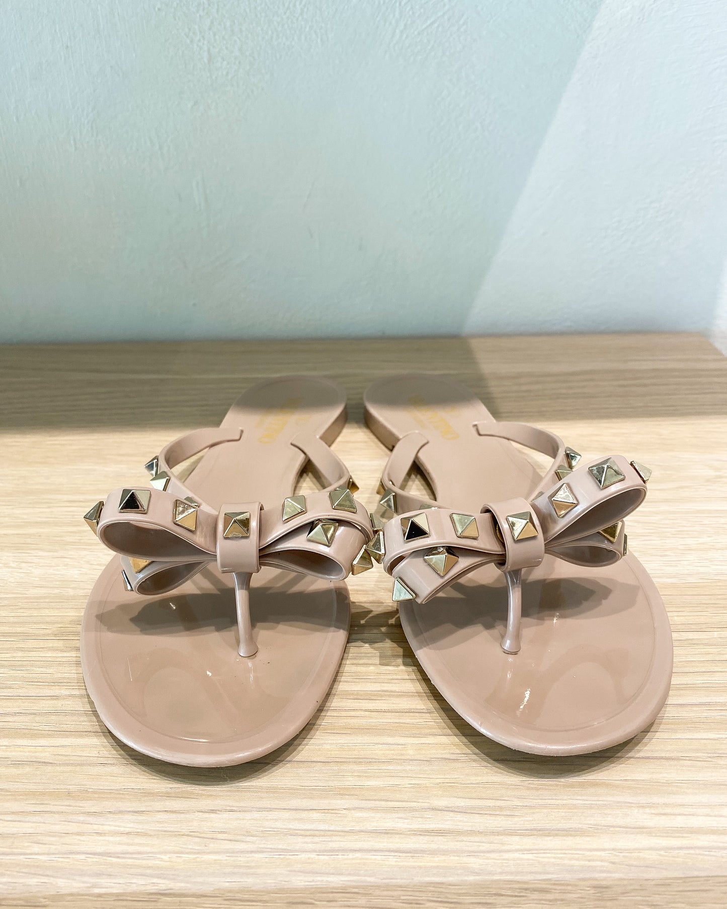 Valentino Rockstud PVC Bow Thong Flat