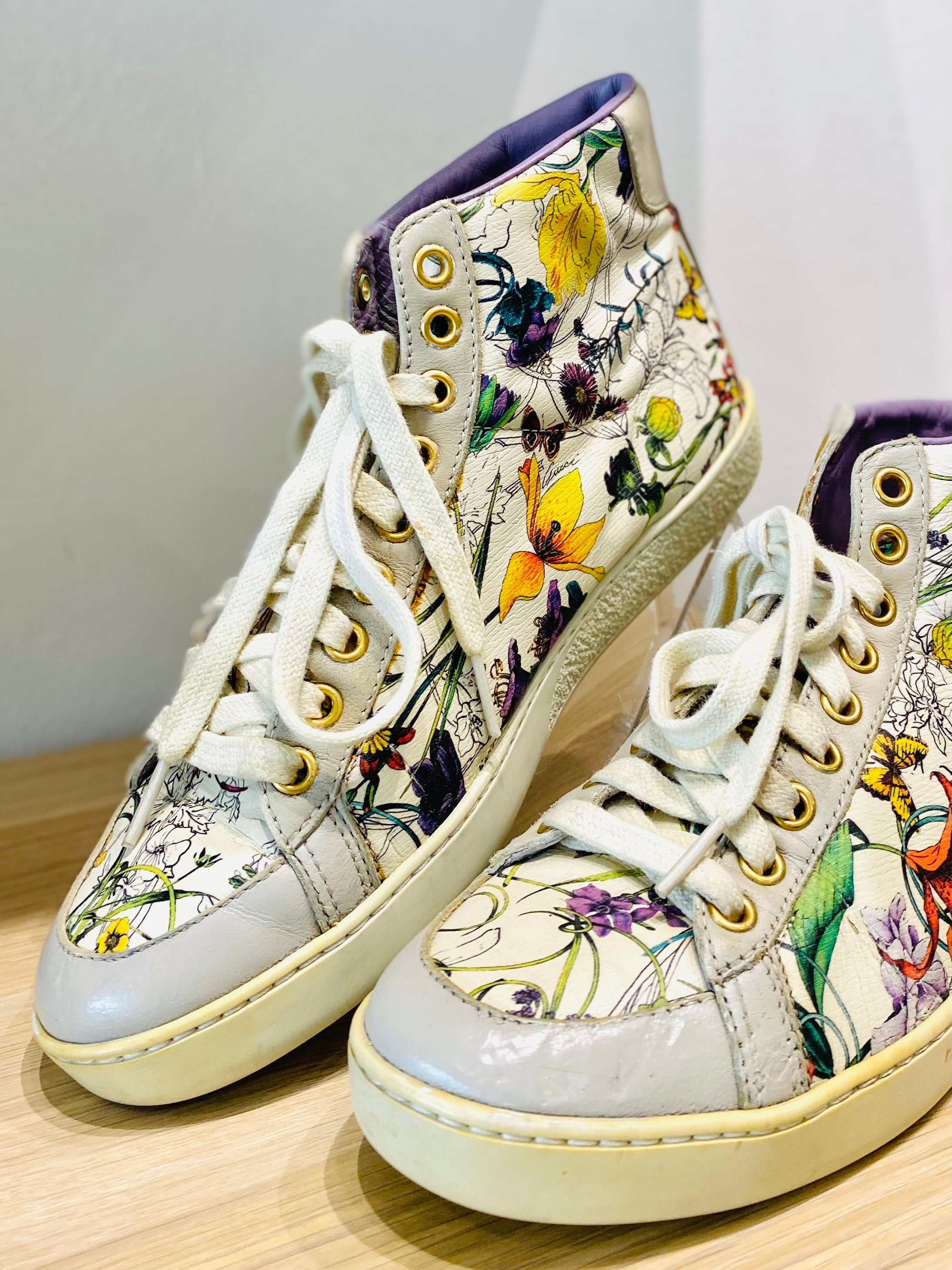 Gucci Floral PVC Leather High cut Sneakers Elysee PH