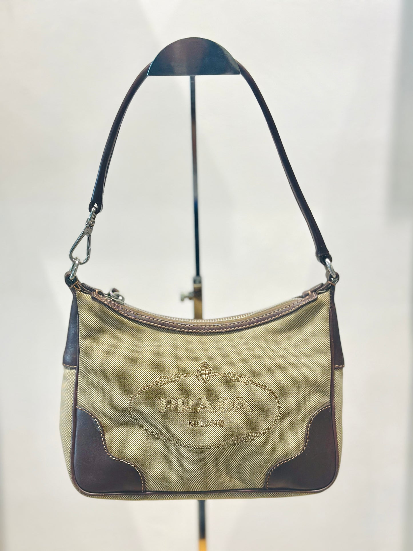 Prada Logo Canvas Shoulder Bag