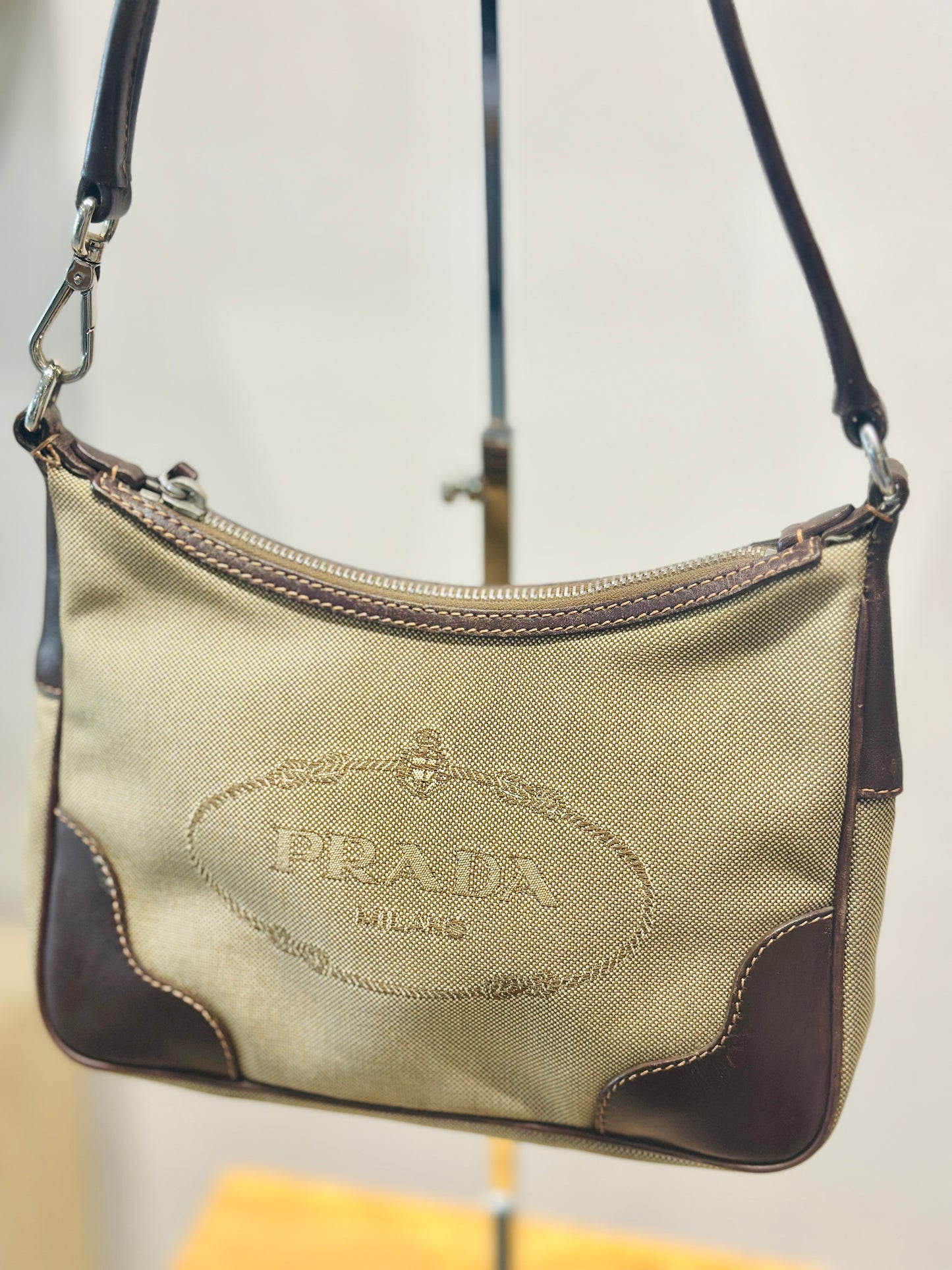 Prada Logo Canvas Shoulder Bag