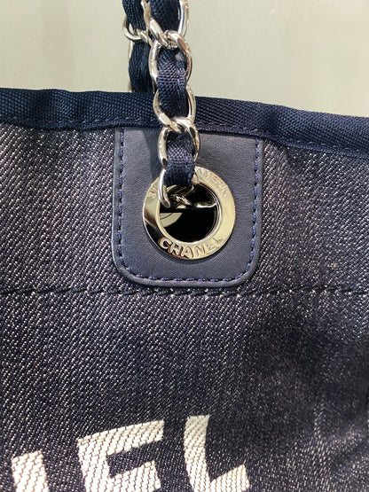 Chanel Navy Blue Denim Deauville Shopping Tote Bag