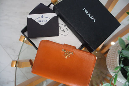 Prada Saffiano Leather Zippy Wallet, Orange - Élysée