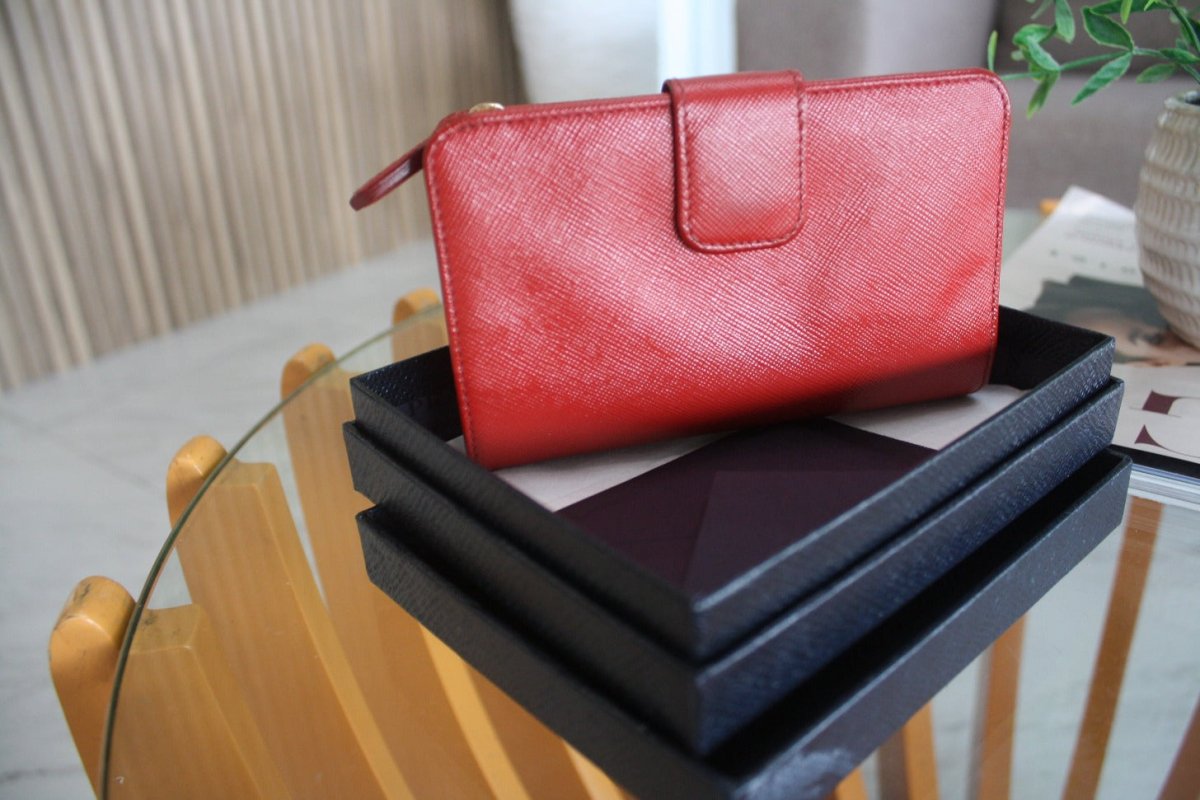 Prada Saffiano Leather Zippy Wallet, Red - Élysée