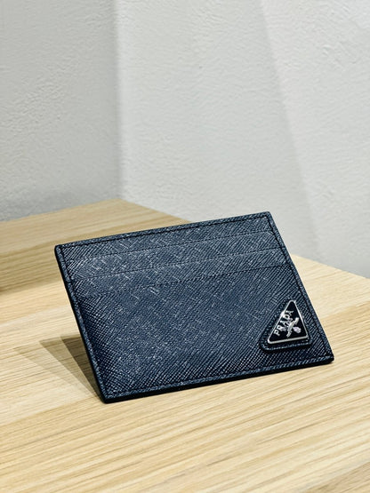 Prada Vitello Micro Grain Triangle Logo Cardholder Wallet - Élysée